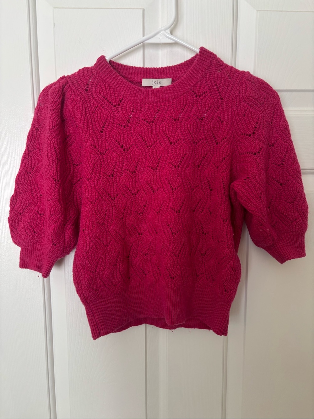 Joie Fuchsia Cable-Knit Short-Sleeve Sweater XS Cashmere Wool